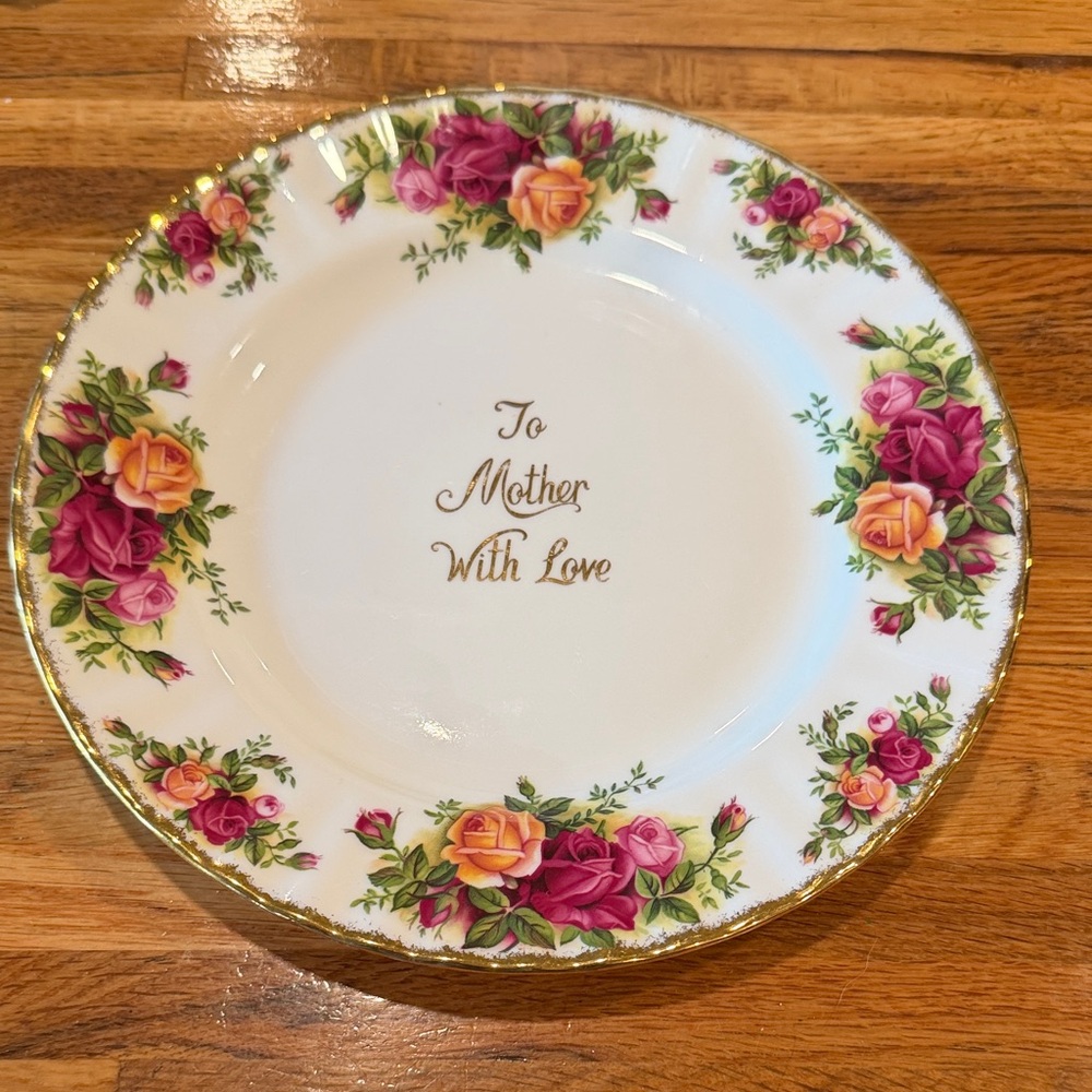 Royal Albert Pink and Yellow Rose Plate with Gold Accents